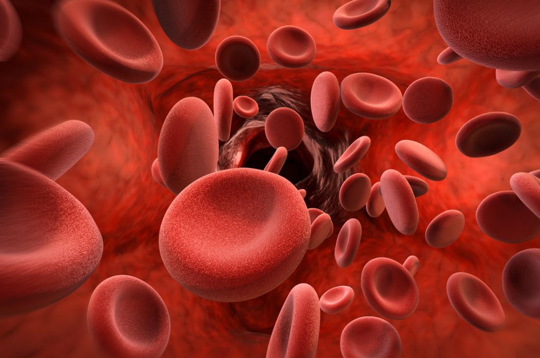 3D изображение на кръвните клетки в артерията.
