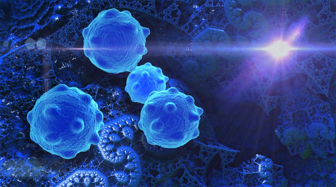 cellule tumorali su sfondo blu