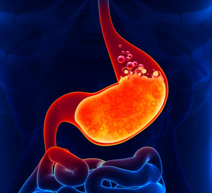 Image d'un bouillonnement d'acide dans l'estomac.