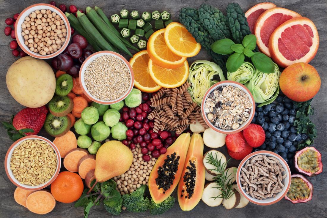 frutas, legumes e grãos integrais