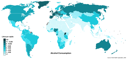 Alkoholkonsum pro Kopf Weltkarte