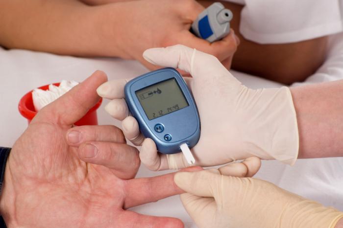 Bir hastanın kan şekeri seviyesini parmak ile test etme.